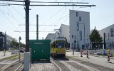 Die erste Fahrt auf der Neubaustrecke Johannisthal-Adlershof: Fahrleitungs-Messfahrt am 14.09.2021 mit Tw 4572 - Rangieren an der Zwischenendstelle Gro�-Berliner Damm/Gerhard-Sedlmayr-Stra�e.