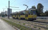 Die erste Fahrt auf der Neubaustrecke Johannisthal-Adlershof: Fahrleitungs-Messfahrt am 14.09.2021 mit Tw 4572 - Rangieren an der Zwischenendstelle Gro�-Berliner Damm/Gerhard-Sedlmayr-Stra�e.