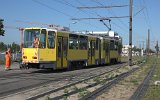 Die erste Fahrt auf der Neubaustrecke Johannisthal-Adlershof: Fahrleitungs-Messfahrt am 14.09.2021 mit Tw 4572 - Rangieren an der Zwischenendstelle Gro�-Berliner Damm/Gerhard-Sedlmayr-Stra�e.
