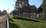 Tw 2213 ist zur Er�ffnungsfahrt nahe der Haltestelle Landschaftspark Johannisthal unterwegs (30.10.2021).