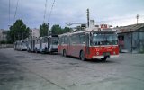 Sibiu Straßenbahn- und Obusdepot 1998 mit Obus 681 aus Lausanne,